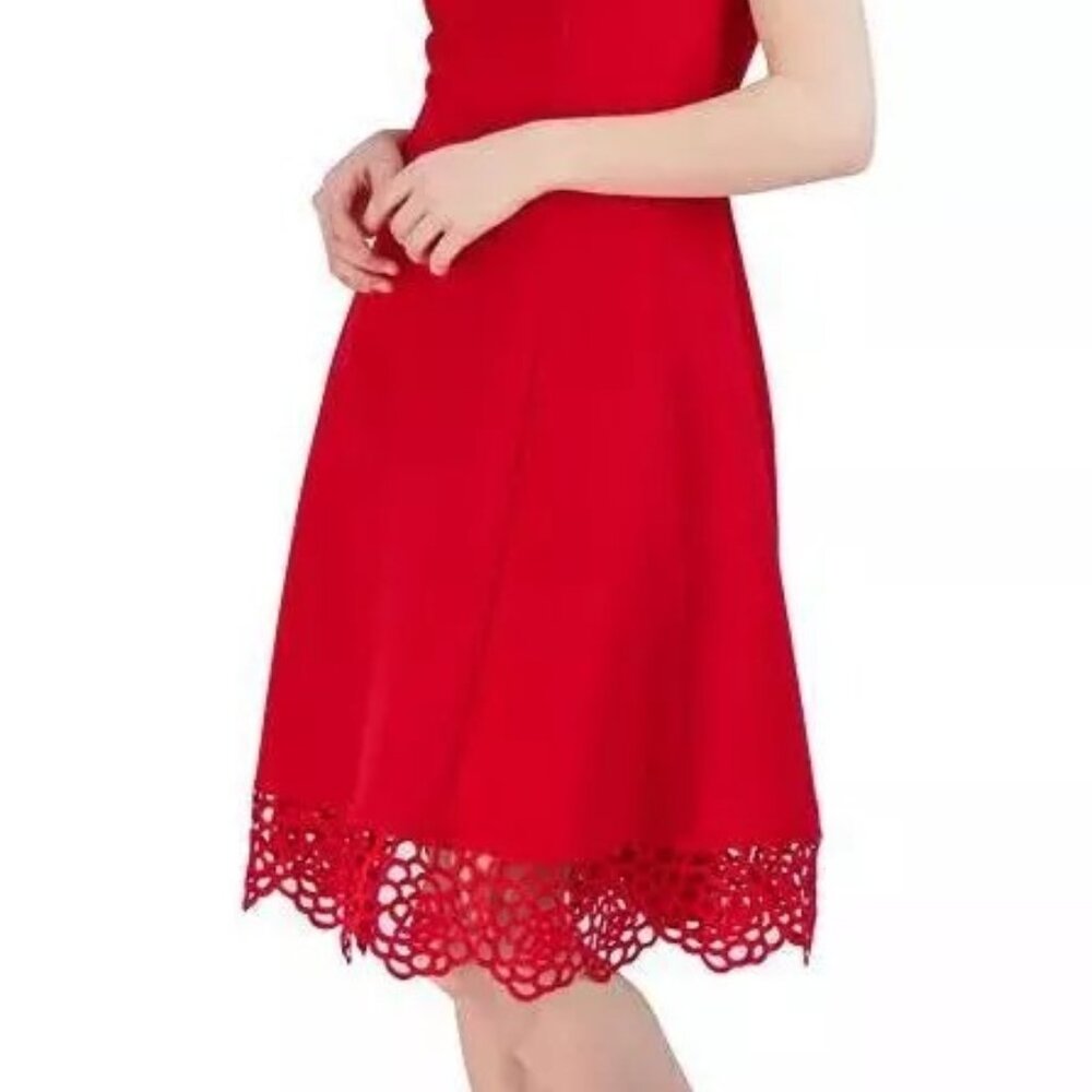 Donna Rico Round-Neck Sleeveless Fit & Flare Scuba Crepe Dress, red, size 4 & 8